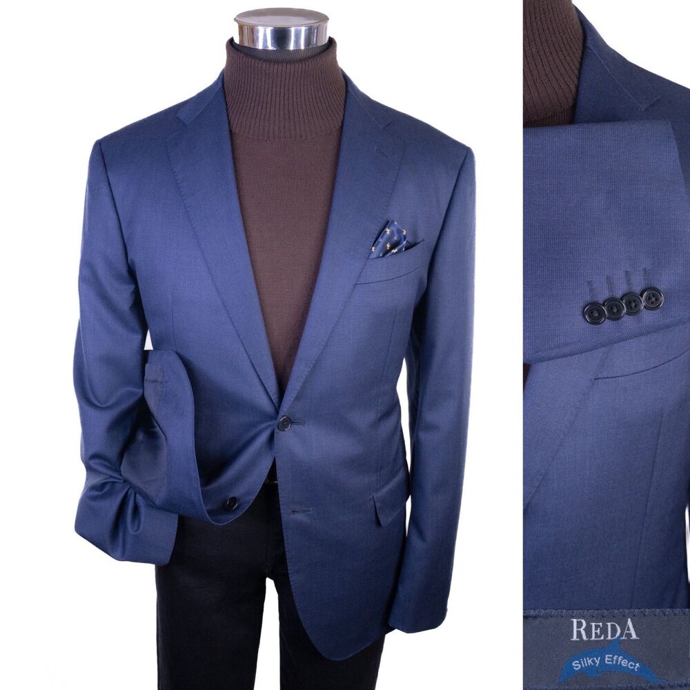 REDA Silky Effect Navy Blue Sz 40L Sport Coat Jacket Blazer 2-Button Textured